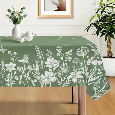 Immagine prodotto di Tovaglia con motivo floreale e farfalle, verde, 152x264 cm