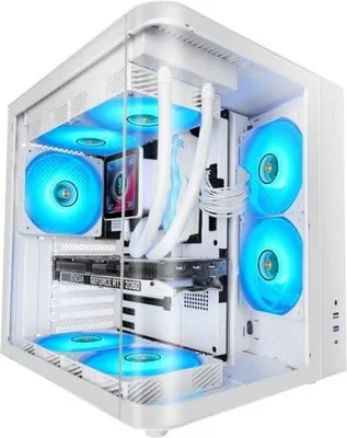 Image de Mars Gaming MC-CURVW, Midi Tower, PC, Schwarz, Weiß, ATX, micro ATX, Mini-ITX, Gaming, 16,5 cm