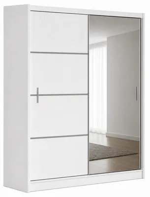 Produktbild von Schwebetürenschrank VISTA 203 cm mit Spiegel – moderner Kleiderschrank Schiebetürenschrank (Weiss)