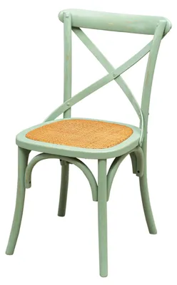 Produktbild von Stuhl Cross aus Massivholz und Sitzfläche aus Rattan in antikgrüner Ausführung