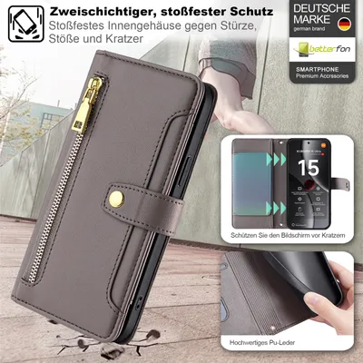 Produktbild von Handykette für Xiaomi 15 Ultra Hülle mit Band Handyhülle Kartenfächer Kunstleder Umhängetasche in Grau