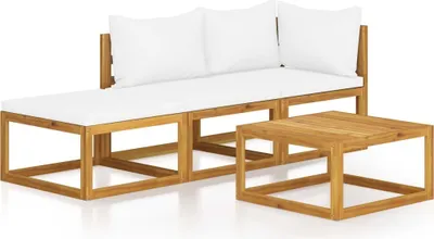 Produktbild von 4-tlg. Garten-Lounge-Set mit Auflagen Creme Massivholz Akazie