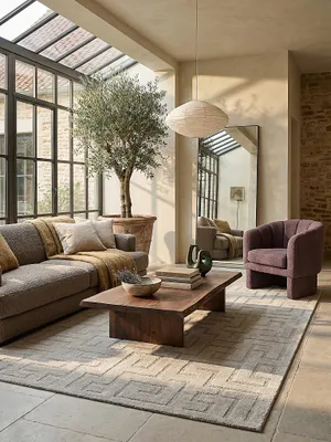 Teppich Beige rechteckig gemütliche Wohnszene_#sku_BARK71493-BARK71496-BARK71499-BARK71502#