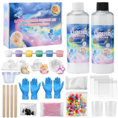 Productafbeelding van Vloeibare siliconen knutselset, 500g, mengverhouding 1:1, voor het maken van squishies, transparant