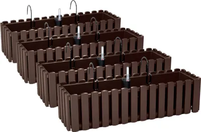 Produktbild von 4x Kvetináč 60 cm Kvetináč s držiakmi Kvetináč Indikátor hladiny vody Balkónový box Kvetináče hnedé