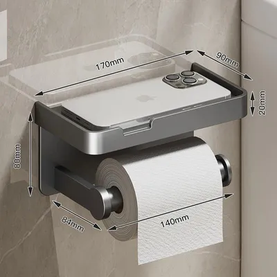 Produktbild von Toilettenpapierhalter wandmontage - Rollenhalter - Ablage mit Handyhalter - Bad Organizer - Aluminiumlegierung - Klein - Grau