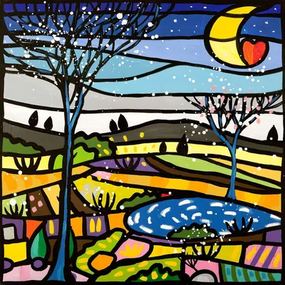 Imagen del producto de Cuadro moderno y colorido sobre lienzo: "Wallas, noche clara" - 40x40 cm
