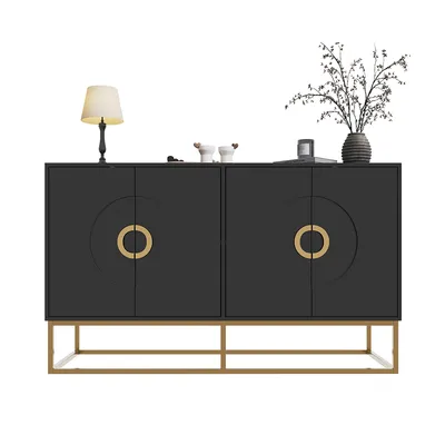 Produktbild von Sideboard mit Rundzugring Schranktür Esszimmerschrank Aufbewahrungsschrank 140×40×83cm Schwarz