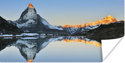 Produktbild von MuchoWow® Poster Matterhorn spiegelt sich im Riffelsee bei Sonnenaufgang in der Schweiz 160x80 cm - Foto Poster