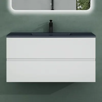 Produktbild von Mai & Mai Badmöbel-Set Waschtisch mit Unterschrank Mineralguss Waschbecken in Anthrazit Waschbeckenunterschrank 100x48x50cm Weiß Matt 2-Schubladen Soft-Close Aqualis