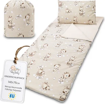 Produktbild von Kinderschlafsack 140x75 cm mit Kissen Deckenschlafsack für Kita Giraffen