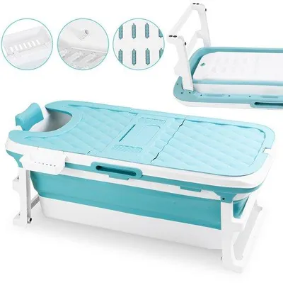 Zdjęcie produktu dla Wanna do wdmuchiwania dla dorosłych i dzieci – 118 cm – niebieska – wanna z siedziskiem – składana – wanna do leżenia dla dorosłych i dzieci