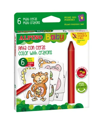 Obrázok produktu pre ALPINO BABY Silné voskové pastelky 6 farieb + karty džungle