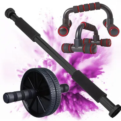 Produktbild von Verstellbares Zugstangen-Set, Bauchmuskel-Trainer und Liegestütz-Set, komplettes Fitness-Set für den Heimgebrauch