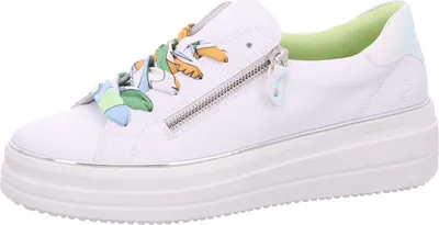 Image de Baskets femme Remonte couleur pastel avec lacets colorés en cuir D1C06, Taille:40 EU, Couleur:Blanc