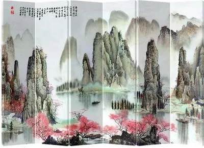 Produktbild von Fine Asianliving Paravent Asiatisch Raumteiler B240xH180cm Trennwand 6-teilig Chinesische Berglandschaft