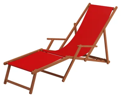 Produktbild von Sonnenliege Liegestuhl rot Fußteil Gartenliege Holz Deckchair Strandstuhl Gartenmöbel 10-308 F