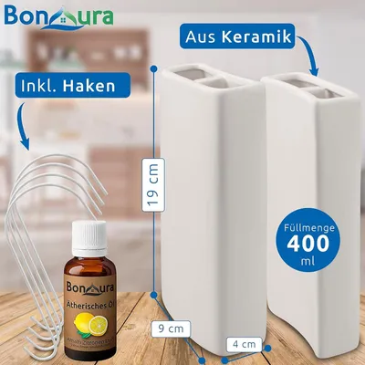 Produktbild von 8x BonAura Luftbefeuchter Heizung Keramik I 8 Haken & 2x Duftöl I Wasserverdunster für Heizkörper Verdunster & Befeuchter Wasser Behälter