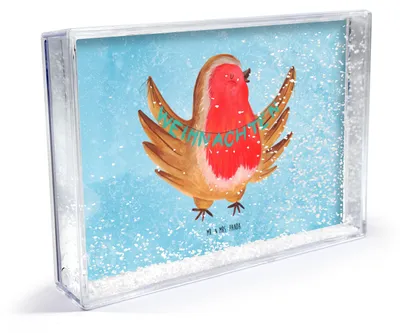 Produktbild von Mr. & Mrs. Panda Schüttelrahmen Rotkehlchen Weihnachten - Eisblau - Geschenk, Kunststoffrahmen, Fotoaufsteller, Winter, Heiligabend, Fotohalter, Vogel, Weihnachtsgruß