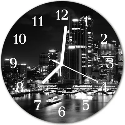 Produktbild von Glasuhr Wanduhr Küchenuhr Echt-Glas 30fi cm Skyline schwarz-weiß