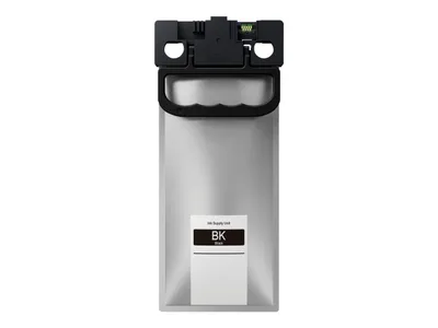 A black ink supply unit for a printer is shown against a white background.
