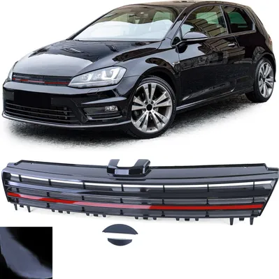 Zdjęcie produktu dla Osłona chłodnicy Sportowa osłona chłodnicy z czerwoną listwą w kolorze czarnym błyszczącym dla VW Golf 7 VII