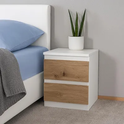 Produktbild von Nachtkommode 2er Set Weiß-Artisaneiche mit 2 grifflosen Schubladen