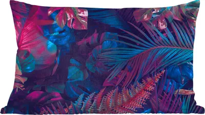 Produktbild von MuchoWow® Zierkissen Sofakissen Wohnzimmer Dekokissen 50x30 cm Dschungel - Blätter - Blau - Rosa - Mädchen - Kind - Wohnzimmerdekoration - Polster mit Photo