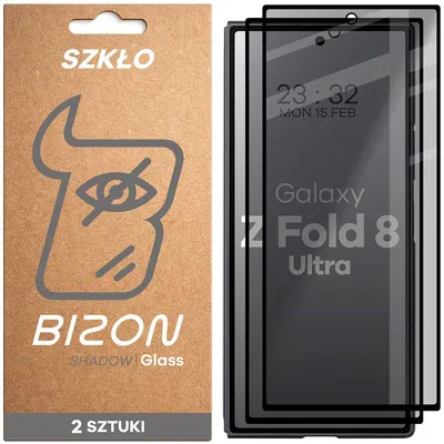 Produktbild von Gehärtetes Glas mit Privatschutzfilter für Galaxy Z Fold8 Ultra, Bizon Glass Edge Shadow Duo, getönt mit schwarzer Rahmen, 2 Stück
