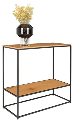 Immagine prodotto di Consolle Vita a 2 ripiani effetto rovere con struttura in acciaio nero, 80×36×80 cm