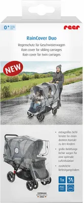 Immagine prodotto di reer RainCover Duo Regenschutz für Geschwisterwagen, Regenverdeck, Regenhaube, Kinderwagen, 73887