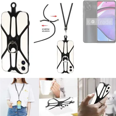 Produktbild von K-S-Trade 3in1 Handykette Handyband Handykordel Halsband Smartphone-Ring Handy-Ring kompatibel mit Motorola Moto G54 5G Power Fingerhalterung