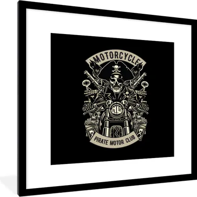 Produktbild von MuchoWow® MuchoWow® Gerahmtes Poster Motor - Skelett - Pirat - Vintage 40x40 cm - Poster mit zchwarzem Bilderrahmen - Poster - Plakat im Rahmen