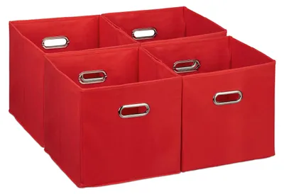 Image de Boîtes de rangement, lot de 4, boîtes pliables pour étagères, H x l x P : 30 x 30 x 30 cm, avec poignées, boîtes pliables pour