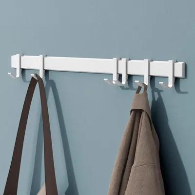 Produktbild von Mai & Mai Kleiderhaken Wandgarderobe Wandhaken aus Aluminium mit 6 Verschiebbare Garderobenleiste Garderobenhaken 60cm Matt weiß Stalo-12