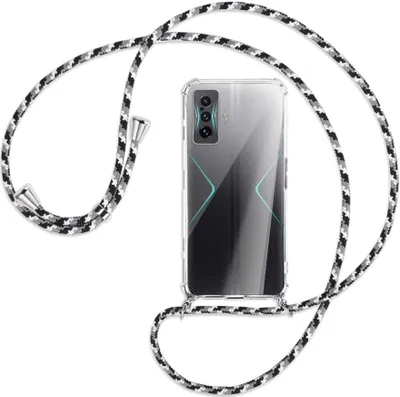 Produktbild von Handykette Backcover-Schutzhülle mit Band (Metall silberfarben) für Xiaomi Poco F4 GT - schwarz/grau/weiß