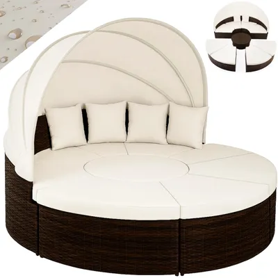 Produktbild von CASARIA® Sonnenliege Sonneninsel 230cm XXL Extra Groß Wetterfest Mit Dach & 4 Kissen Relaxliege Gartenmöbel Set Auflagen Gartenliege Outdoor Polyrattan Braun