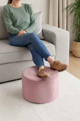 Produktbild von Lila Runder Pouf 40/30 cm – Sitzhocker / Fußhocker, KI-generiertes Bild