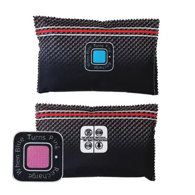 Two black moisture and odor absorbers with indicator windows.
