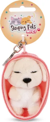 Produktbild von NICI Schlüsselanhänger Schlafender Hund 8cm beige, Korb pfirsich