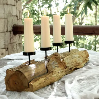 Produktbild von Natürlicher Kerzenhalter BRANCH 70cm Teakholz Advent Kerzen
