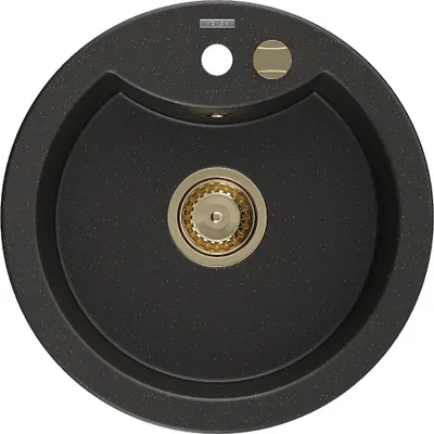 Immagine prodotto di Mexen Diego lavello in granito 1 vasca 488 x 480 mm, nero/oro metallizzato, sifone oro - 6512481000-75-G