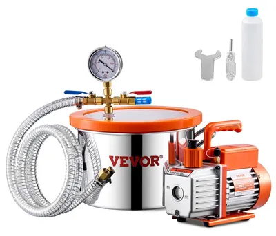 Produktbild von VEVOR 5,7 L (1,5 Gallonen) Vakuumkammer und 100 L/min (3,5 CFM) Pumpen-Kit, Edelstahlkammer, einstufige Vakuumpumpe Entgasungskammer-Kit, mit Acryldeckel, Öl, 1,5 m (4,92 ft) Schlauch, zur Entgasung von Harz-Silikon-Epoxiden, 1/4 HP, 3.5 CFM