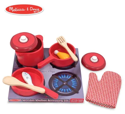Image de Melissa & Doug : ensemble de cuisine en bois pour enfants, comprenant une cuisinière et des ustensiles de cuisine