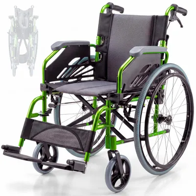 Produktbild von Rollstuhl Faltbar Aluminium Klappbarer Rollstuhl Leicht Manuell Mit Bremsen Klappbare und geteilte Rückenlehne Faltrollstuhl Grün Bolonia Mobiclinic