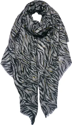 Produktbild von Clayre & Eef Gemusterter Damenschal 90x180 cm Schwarz Weiß Synthetisch