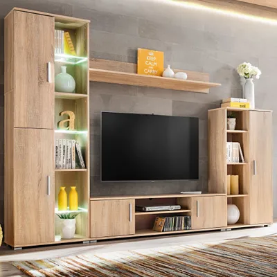 Produktbild von TV Wohnwand mit LED-Leuchten Sonoma Eiche , TV-Schränke Design 2024