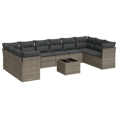 Produktbild von vidaXL 11-tlg. Garten-Sofagarnitur mit Kissen Grau Poly Rattan