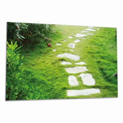 Produktbild von Wallario Herdabdeckplatte aus Glas, Größe 80 x 52 cm 1-teilig, Motiv Steinweg im Grünen