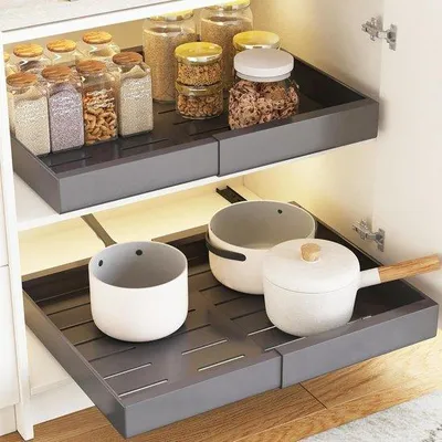 Produktbild von Famanu Schublade teleskopisch ausziehbar für die Küche - erweiterbar - Breite 32 cm bis 48 cm - 1 Stück grau